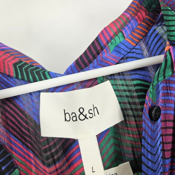 ba&sh Shirt Top Multicolor Chevron Print Sleeveless Button Up Semi-Sheer Size L - Picture 5 of 8